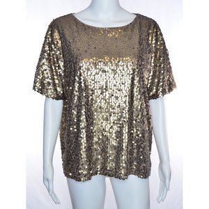 The Linen Duck Sequins Embellished Short Sleeve Top Bronze Oversized Size S